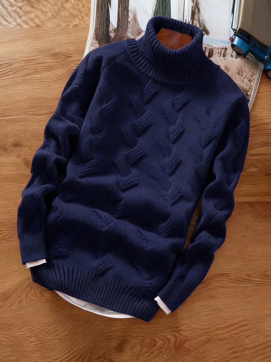 SHEIN Tween Boy Casual Turtleneck Long Sleeve Knit Sweater Boys Turtleneck Sweater Boys Navy Blue Sweater Boys Knit Sweater Kids Turtleneck Boys Winter Sweater