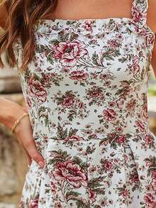 KARISMINA Floral Print Ruffle Trim Wide Leg Cami Jumpsuit,Vacation Outfits For Women,,Vacation Outfits Woman,Summer Outfits For Women, - Multicolor - View 3