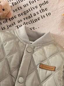 SHEIN Playful Pals 新生兒男嬰秋冬卡其色連身褲式扣鈕長袖外套 1M-24M 中性日常休閒韓風夾克 - 綠色 - 查看 7