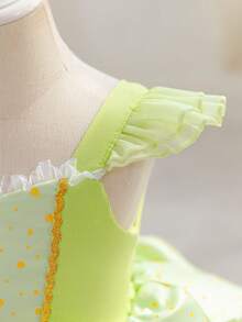 SHEIN Glamorique Kids Đầm lưới màu xanh lá cây cho bé gái, thích hợp dự tiệc, sinh nhật, đám cưới, lễ hội, trang phục trang trọng, phong cách thanh lịch, Trung Đông, Châu Âu - màu xanh lá - Xem 8