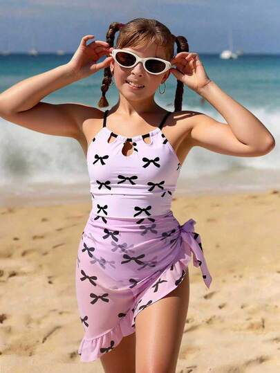 Tween Girls One-Piece Swimsuit With Bow & Floral Print, Paired With Mesh Two Pieces Set Winter Christmas Halloween Toddler Cardigan Sweater Autumn Fall Jumpers Sweaters Tops Dress Dresses Christmas Jumper Cozy Pixies Prepcrw Christmas Outfit Halloween  New Born Toddler  Fall Winter Dress Halloween  Romper Stuff Halloween Jumper Jumper Cardigans Shirts White Cardigan Clean Downtown Off The Shoulder Sweater Outfit Sets Pink Sweater Jacket Cute Fall Outfits Outfits Top Maija Christmas Dress  Toddler Fall Dark Purple Skirt Christmas Sweater  Fall Sweaters Unisex White Sweater Vest Skirt Sets