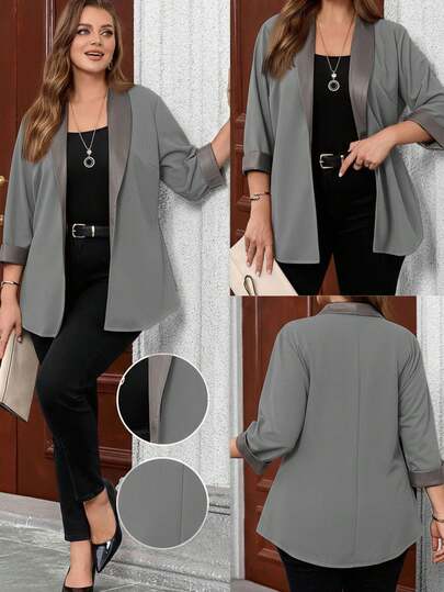 EMERY ROSE Plus Size Women's Casual Personalized Patchwork Leather Jacket, Spring/Autumn/Winter