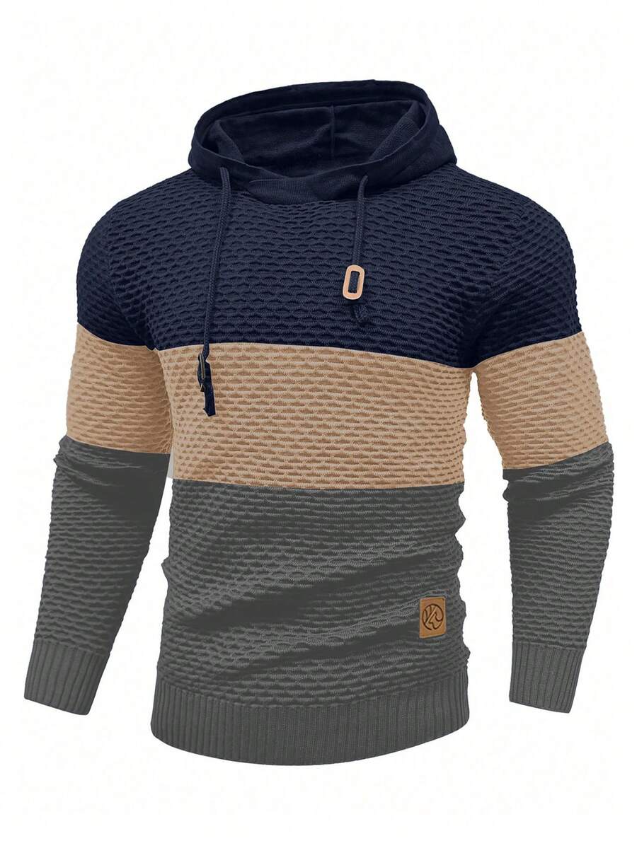 Manfinity Homme 男士撞色贴片连帽休闲长袖毛衣 - 彩色 - 查看 1
