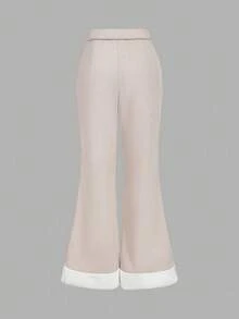 SHEIN MOD Vintage 70s Women's Khaki Thermal Lined Flared Pants – Retro Hippie, Holiday Wear, Bohemian, Y2K, Western And Nomadic Style, Back-To-School, Commuter,Vacation Women,2000s , Costume - Khaki - View 2