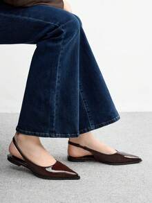 CUCCOO BIZCHIC Women's Simple Solid Color Pointed Toe Flats, Casual Commuter Basic Matching Coffee Color Backless Flat Shoes, Suitable For Workplace For Christmas Spring Shoes - Coffee Brown - View 4