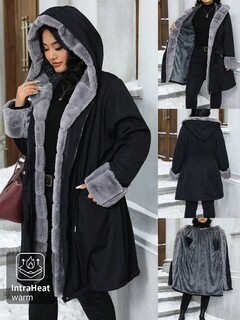 Elenzga Kurtka zimowa damska z kapturem i długim rękawem, ściągana w pasie, w rozmiarze plus size