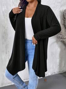 EMERY ROSE Plus Size Women Black Asymmetrical Hem Loose Casual Commute Outerwear Cardigan - Black - View 4