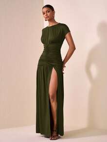 Zivah 2025新款秋/春/夏休闲连衣裙适合日常约会、通勤、商务、淑女、优雅、海滩、邮轮派对、简约、网红畅销、生日宴会、高端派对、贝尔S - 軍綠色 - 查看 3