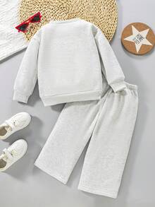 SHEIN 2件套休闲字母印花针织纯色宽松落肩长袖运动衫和阔腿运动裤套装 - 淺灰色 - 查看 18