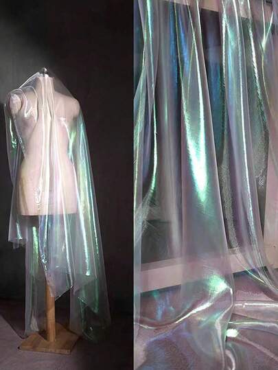 1pc 150*100cm Symphony Laser Cloth Glass Yarn Flat Colorful Colorful Fabric Bright Silk Mesh Decorative Yarn Stage Clothing Performance Clothing Fabric Gradual Change Mesh Dress Skirt Dress DIY Baby Clothing Cos Translucent Background Eugen Yarn Fabric,Wedding Decor