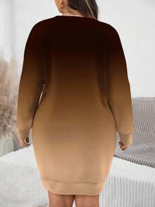 EMERY ROSE Thanksgiving Brown Ombre Heart Print Casual Minimalist Plus Size Sweatshirt, ,Spring - Multicolor - View 2