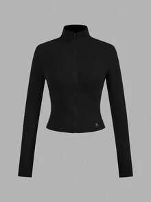 SHEIN EZwear 2 件卡通印花拉链长袖针织 T 恤，粉色和黑色，女款，秋冬 - 彩色 - 查看 4