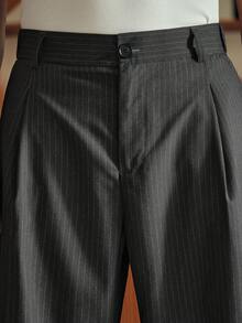 SWAVVY Pantalones de traje de negocios casuales con pliegues plegados e impresión a rayas para hombres