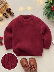 Blossori Young Girls' French Elegant Loose Pullover Sweater - Burgundy - View 1