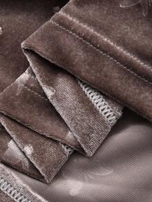 Dazy Plus Plus Size Women Elegant Velvet & Contrast Lace Long Tie-Waist Robe, Thick Warm Sleepwear For Autumn/Winter