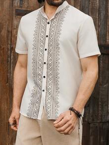 Manfinity RSRT Men's Geometric Pattern Short Sleeve Single-Breasted Shirt - Multicolor - View 5