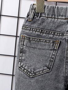 SHEIN Pantalones de mezclilla negros desgastados para bebé niño, pantalones casuales sueltos de estilo coreano - Gris - Ver 5
