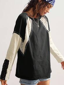 Bohemela Casual Knit Patchwork Round Neck Long Sleeve Loose Women T-Shirt,Fall,Fall Clothes For Women,Women's Winter Clothes - Multicolor - View 6