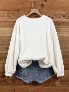 SHEIN LUNE Sweatshirt Wanita Kasual Minimalis Warna Putih Bahan Fleece Lembut Dua Sisi, Cocok untuk Musim Gugur/Dingin - MultiWarna - View 4