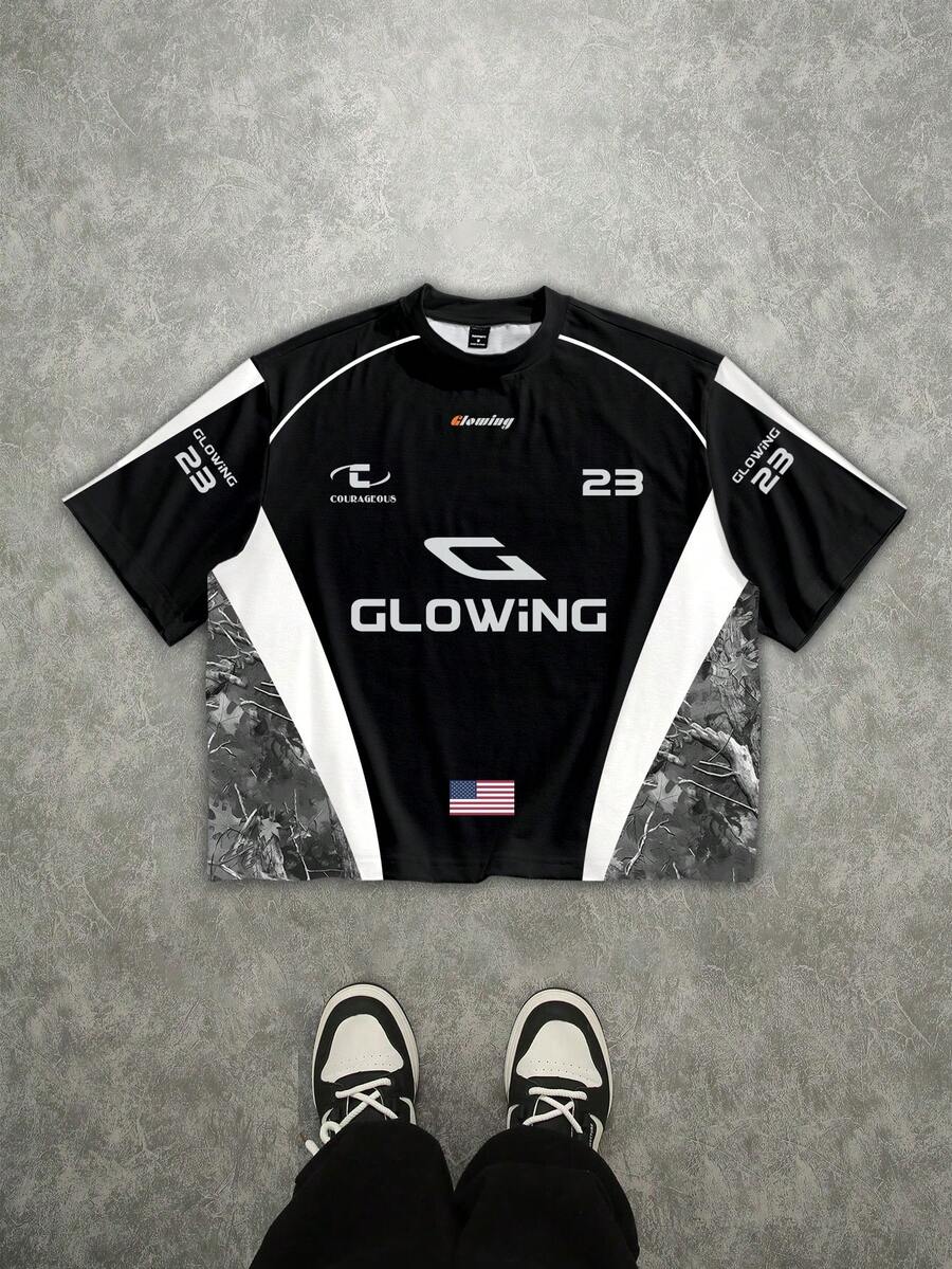 Manfinity EMRG Áo thun nam tay ngắn dáng rộng in họa tiết phong cách đường phố màu sắc rực rỡ - Nhiều màu - Xem 1