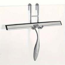 1pc Stainless Steel Shower Squeegee With Silicone Blade & Ergonomic Handle - Rust-Resistant Bathroom, Kitchen, Car Glass Cleaner - Includes Hooks Holder For Shower Doors, Windows, Mirrors, Bathroom Cleaning Tool | Modern Sleek Design | Stainless Steel Squeegee - Multicolor - View 1