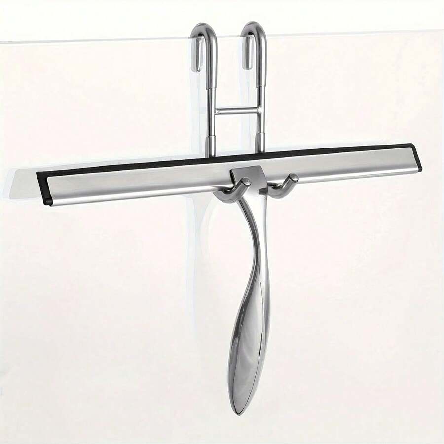 1pc Stainless Steel Shower Squeegee With Silicone Blade & Ergonomic Handle - Rust-Resistant Bathroom, Kitchen, Car Glass Cleaner - Includes Hooks Holder For Shower Doors, Windows, Mirrors, Bathroom Cleaning Tool | Modern Sleek Design | Stainless Steel Squeegee - Multicolor - View 1