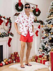Surfspeed Men's Christmas Cartoon Print Short Sleeve Shirt And Shorts Beach Outfit Set