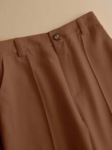 GlowEve 2pcs Dopamine Fashionable Rejuvenating Polo Collar Shirt And Pants Set - Coffee Brown - View 4