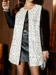 Zelara 时尚无袖格子大码女式休闲外套，秋冬季返校节女式外套背心秋装衣服冬装 - 白色 - 查看 4