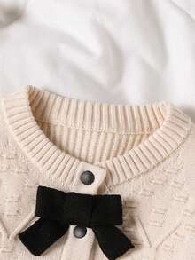 SHEIN Baby Girl Contrast Color Ruffle Bow Decor Knitted Romper Fall Winter - Beige - View 4