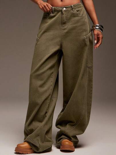 Denimoi 宽腿宽松后袋牛仔裤