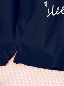 Minimalistisk fuchsiafärgad ögonfransmönstrad långärmad topp och byxor för flickor, bekväm 2-delad pyjamasset - Marinblå - Visa 6