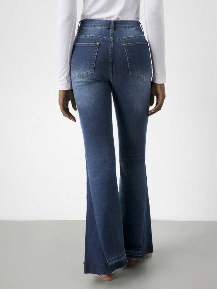 SHEIN Maija Women's Blue Jeans Retro Low Waist Flared Pants Comfortable Stretch Denim Casual Winter Wear Elegant Flared Pants Thanksgiving Outfits