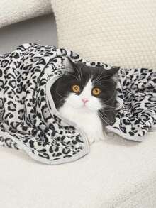 PETSIN 1pc Grey Leopard Printed Pet Blanket - Multicolor - View 1