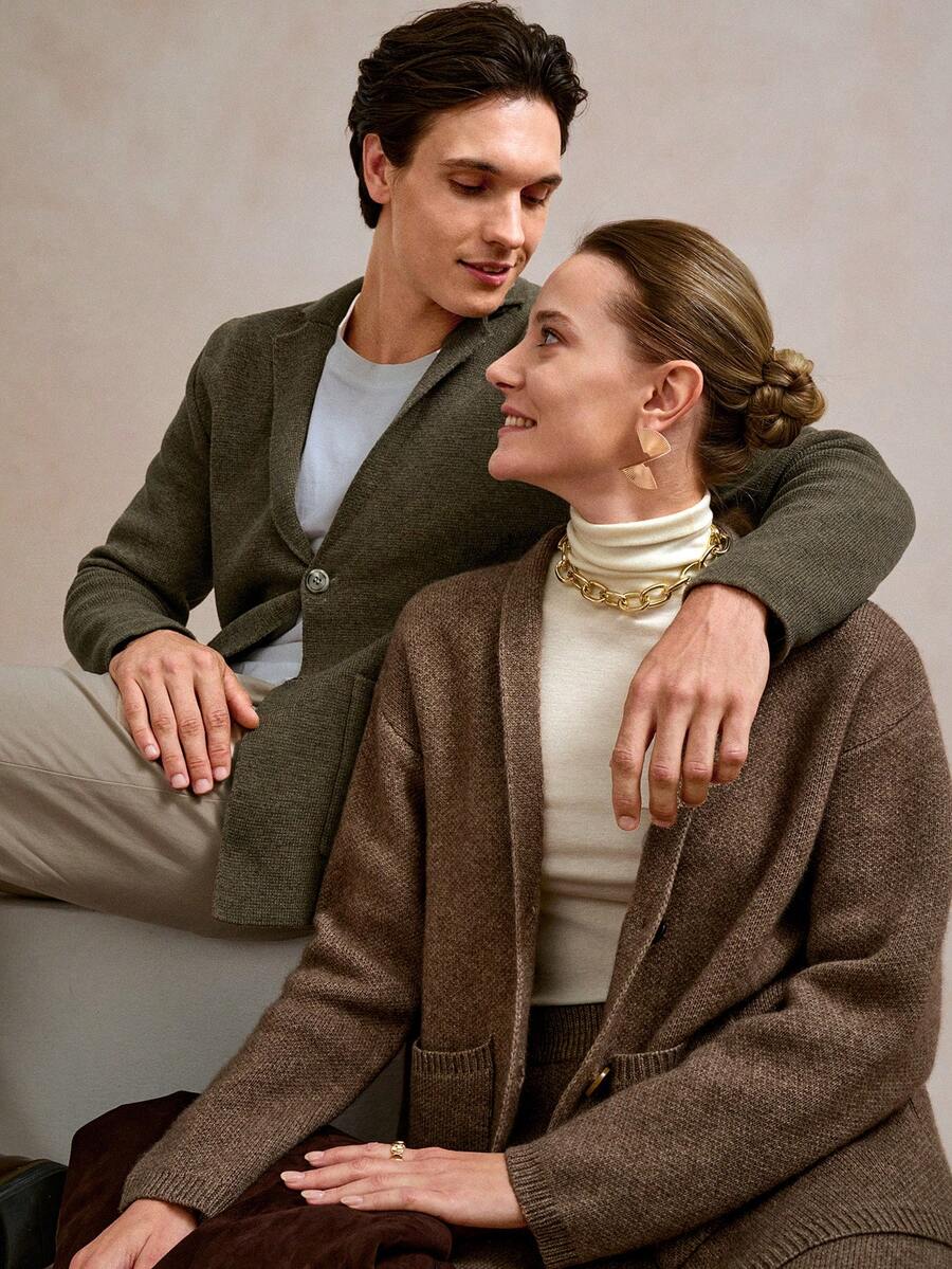 Manfinity CityGents 男士休闲纯色单排扣长袖开衫，带双口袋，适合秋冬季穿着