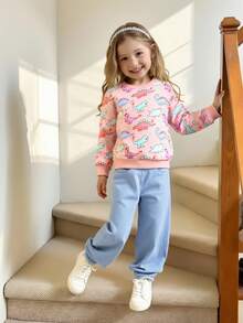 Elladie kids Young Girl Cute Dinosaur Pattern Printed Long Sleeve Sweatshirt For Autumn And Winter - Multicolor - View 3