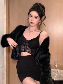 DAZY Chaqueta elegante de unicolor para mujer, otoño/invierno - Negro - Ver 5