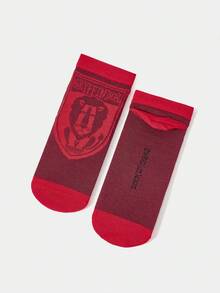 HARRY POTTER X SHEIN 1 paire de chaussettes mode pour chevilles avec motif de lettres rouges pour femmes - Rouge - Voir 4
