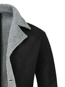 Manfinity Homme Men's Casual Thermal Lined Jacket With Turndown Collar, Autumn/Winter Men Fleece Jacket Men Coat Men Winter Coat Men Suede Jacket Men Sherpa Jacket - Black - View 4