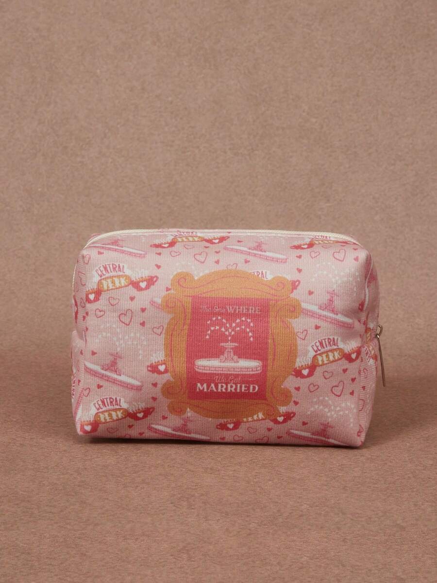 FRIENDS X SHEIN Túi đựng mỹ phẩm họa tiết hoạt hình, Túi đựng đồ trang điểm di động có khóa kéo, Túi đa năng, Túi du lịch nhẹ, Phù hợp cho cả nam và nữ - Nhiều màu - Xem 1