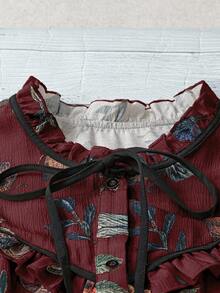 EMERY ROSE Ladies Weave Casual Autumn Shirts For Vacation - Burgundy - View 4