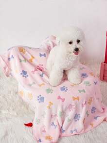 PETSIN 1pc Cute Paw Print & Bone Pattern Reversible Warm Pet Blanket, Suitable For Cats And Dogs