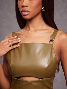 NYA SZN Olive Green Summer Chic Party Night Dress Buckle Detail Tier Skirt Cut Out Modest Vintage Fall Maxi Length Statement Festival Outfits For Women - Green - View 4