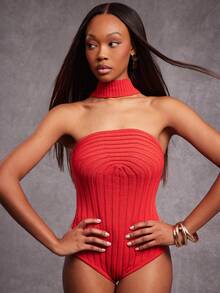 NYA SZN Bodysuit Sleeveless Fitted Bodycon Textured Knit Tube Top Streetwear Everyday Casual Business Casual Date Fall Winter Statement Valentines Day Carnival Outfits For Women