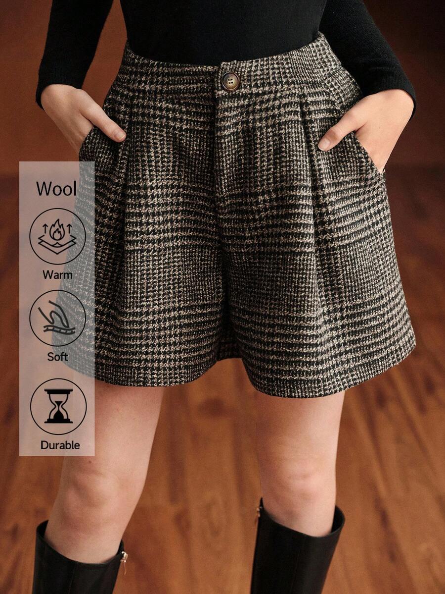 Uhlyne Women's Casual, Commute, Social, Workplace Plaid Shorts With Pockets, Autumn/Winter