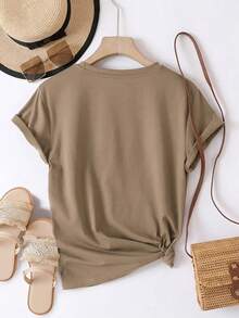 INAWLY Áo thun nữ dáng ôm màu trắng PERFECTLY Imperfect Summer Casual Camel, thích hợp cho mùa hè, áo thun thời trang, áo thun đẹp, quà tặng cho anh chị em, quà tặng cho chị em gái, quà tặng cho mẹ, quà tặng Ngày của Mẹ, áo thun thường ngày và thời trang. - Lạc đà - Xem 2