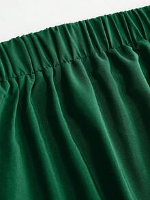 EMERY ROSE Plus Solid Slant Pocket Plicated Detail Maxi Skirt - Green - View 4