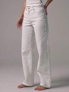 MUSERA Mid Waist Straight Leg Fit White Wash High Rise Denim Jeans Mid Rise Casual Fall Autumn Winter Night Out Back To School Office Work Date Night Core Denim Thanksgiving Chic