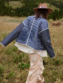 SHEIN BohoFeels 秋冬女士休闲度假棉服大衣 - 藍色 - 查看 5