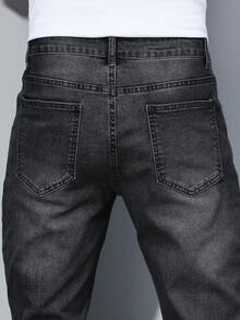 Manfinity Homme Jeans casuales de corte slim con bolsillo para hombre - Negro - Ver 5